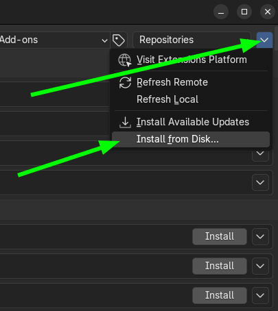 Install from Disk command in Blender
