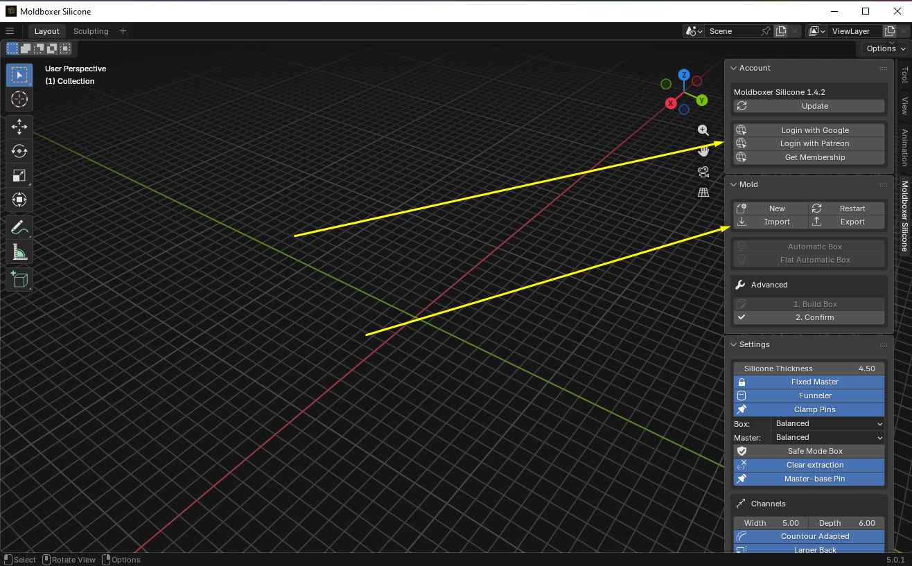 Moldboxer sign-in and model import screen